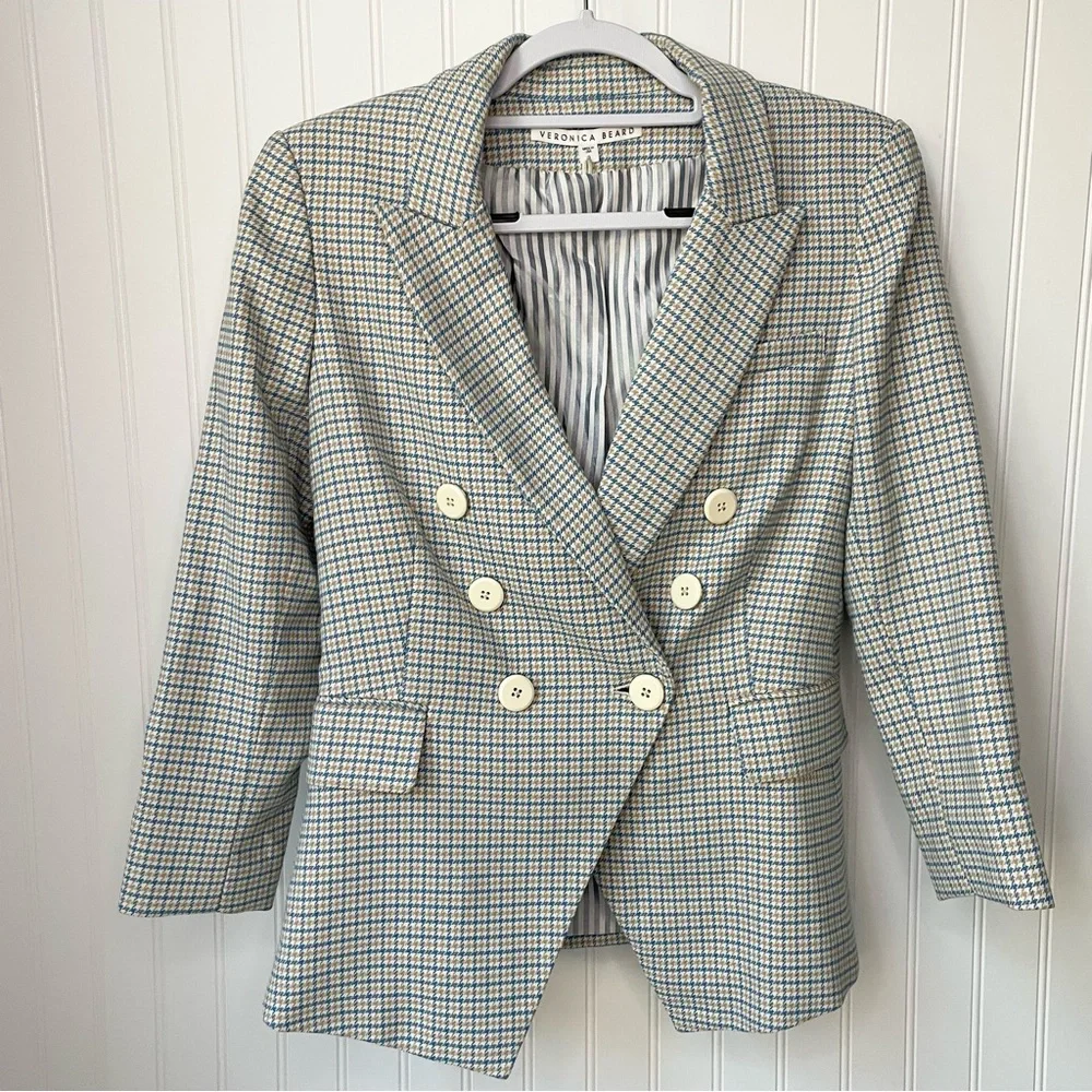 Veronica Beard Empire Dickey Jacket Plaid Blue Multi Size 8